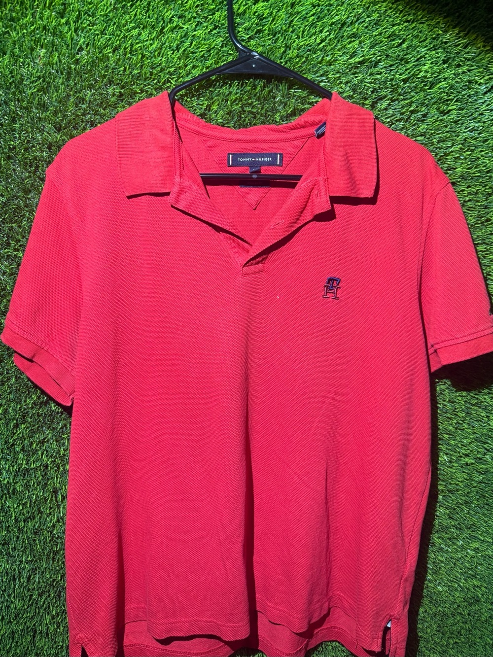 Tommy Hilfiger Men's Red Short-Sleeve Polo with Embroidered TH